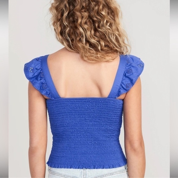 Old Navy Fitted Ruffle-Trim Smocked Cropped Top Batik Blue Size Medium - Picture 2 of 12